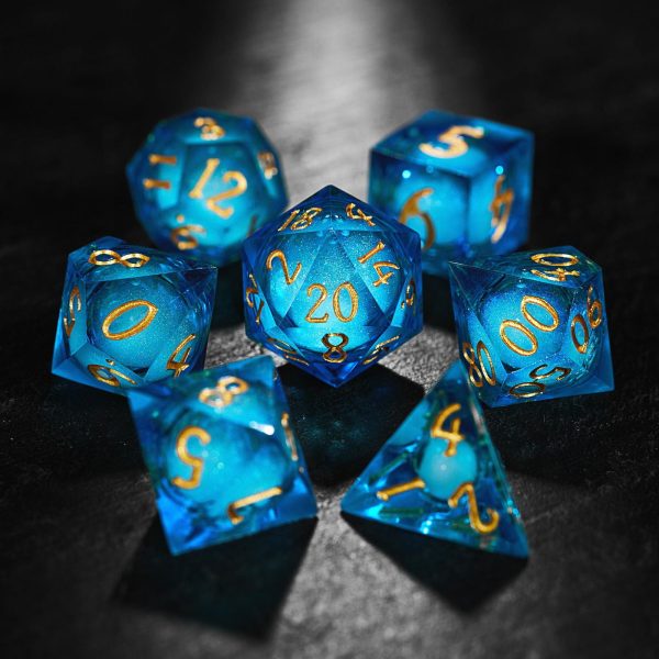 Aquamarine Liquid Core Resin DnD D&D Dice Set
