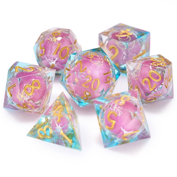 Astrology Pink Liquid Core Resin DnD D&D Dice Set