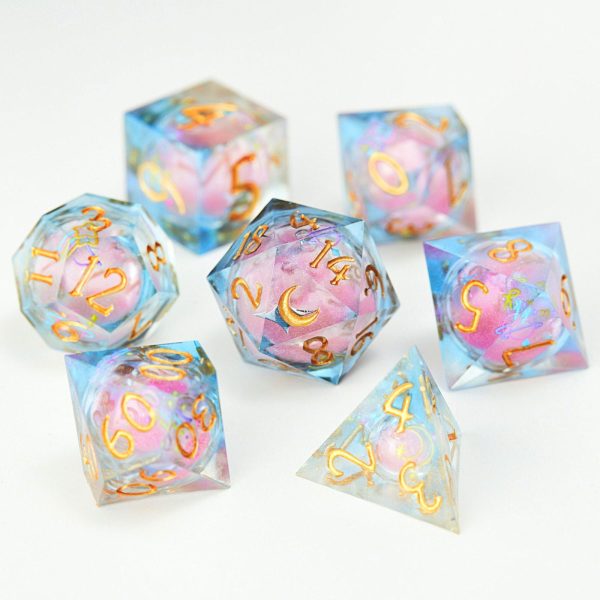 Astrology Pink Liquid Core Resin Moon DnD D&D Dice Set