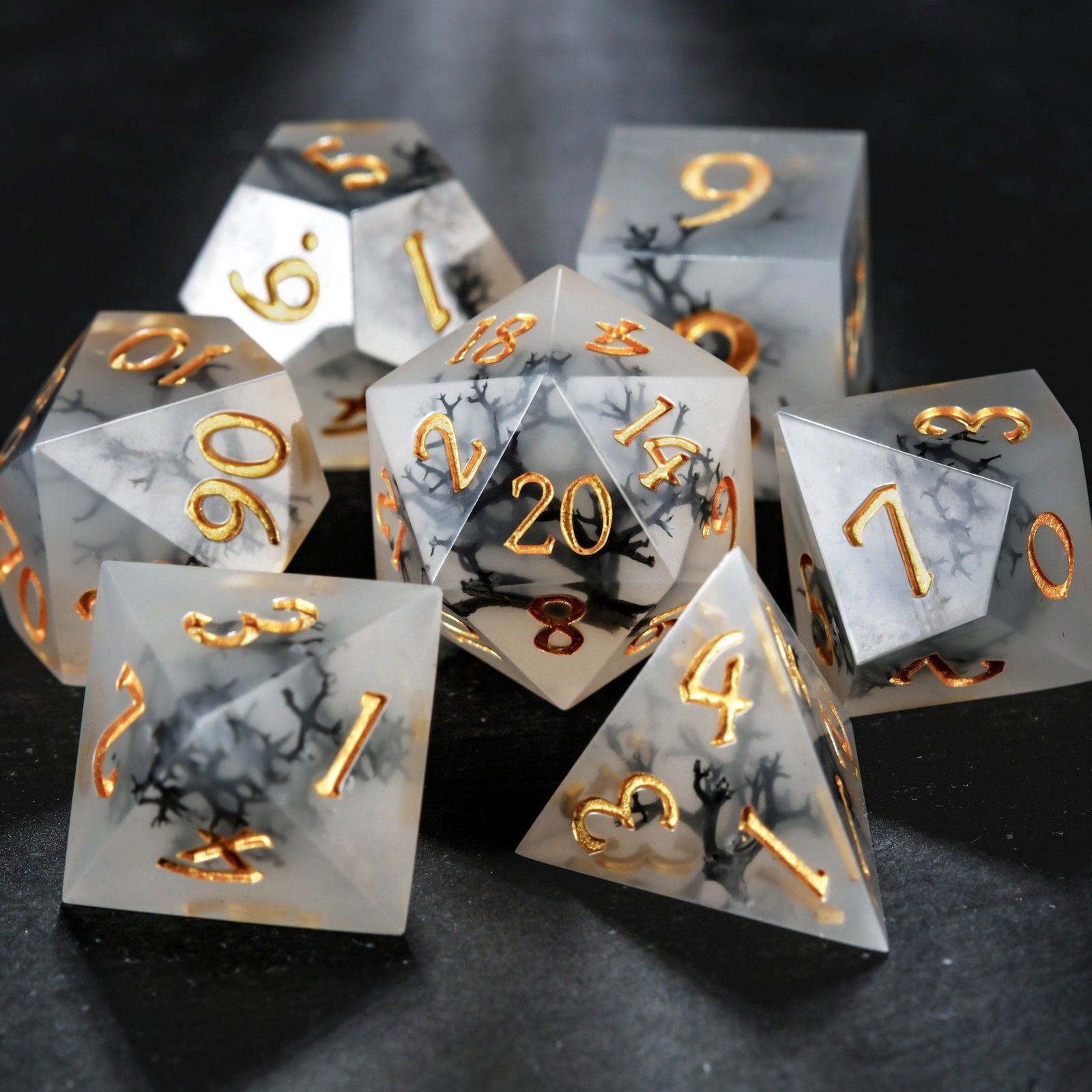 Black Coral Resin DnD D&D Dice Set