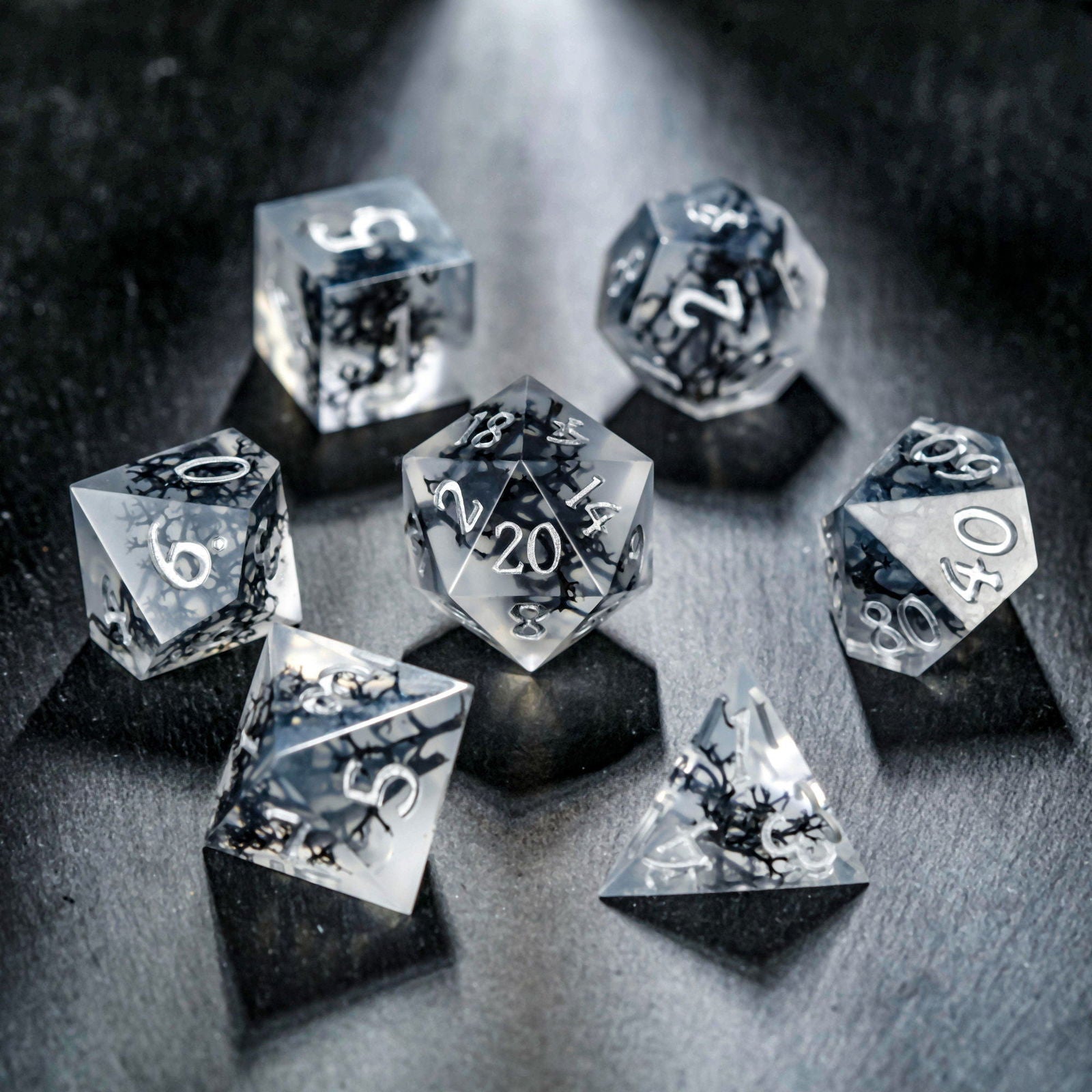 Black Coral Resin DnD D&D Dice Set