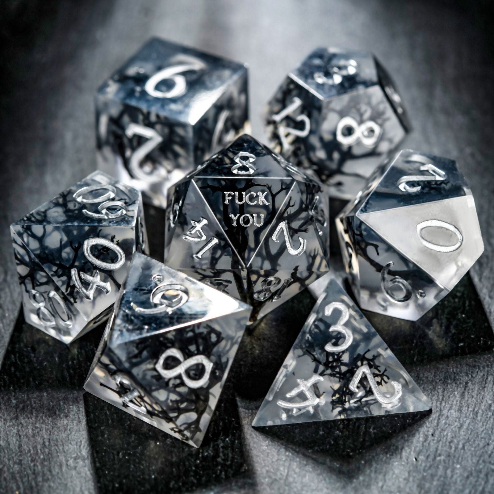 Black Coral Resin F Word DnD D&D Dice Set
