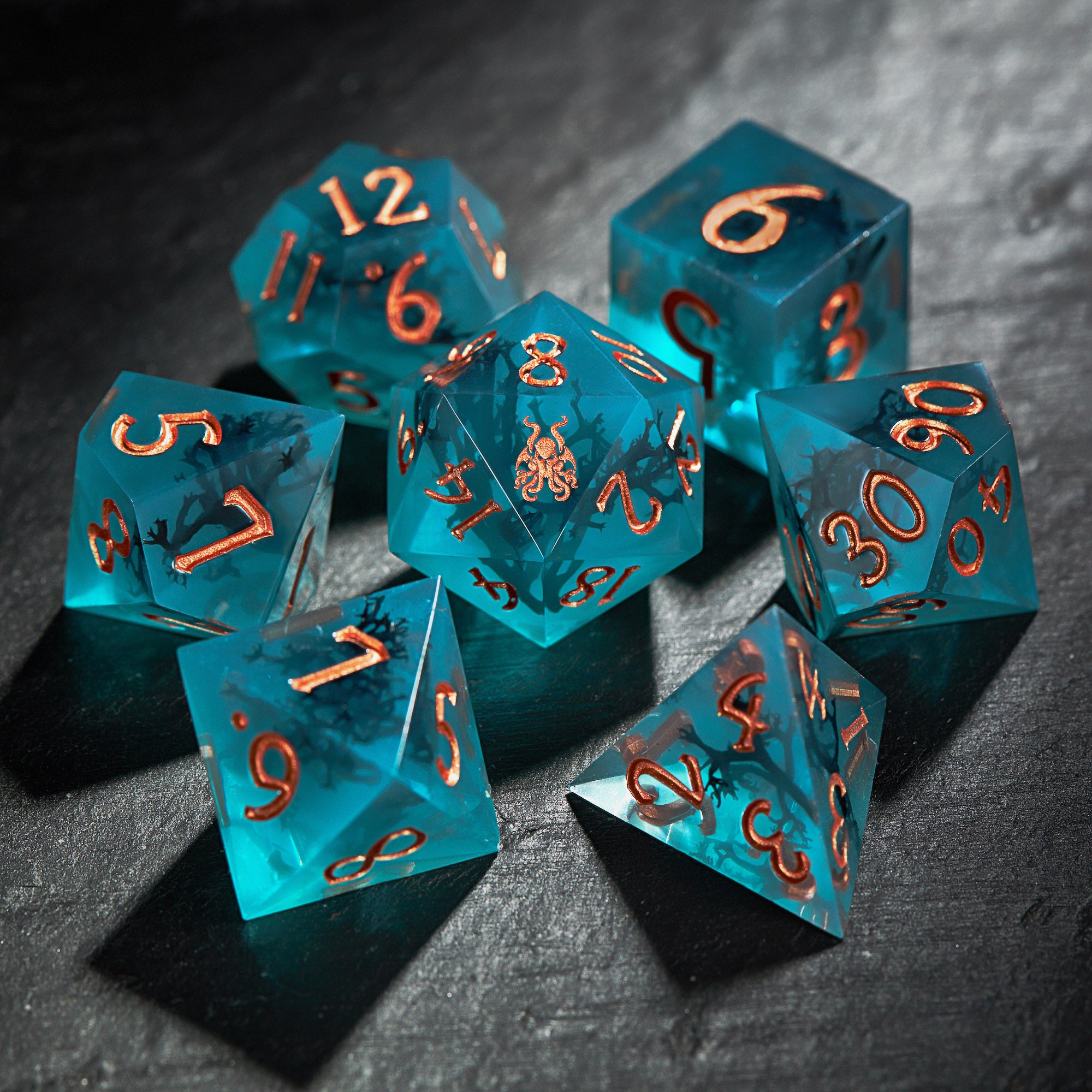 Deep-Sea Black Coral Resin Cthulhu DnD D&D Dice Set