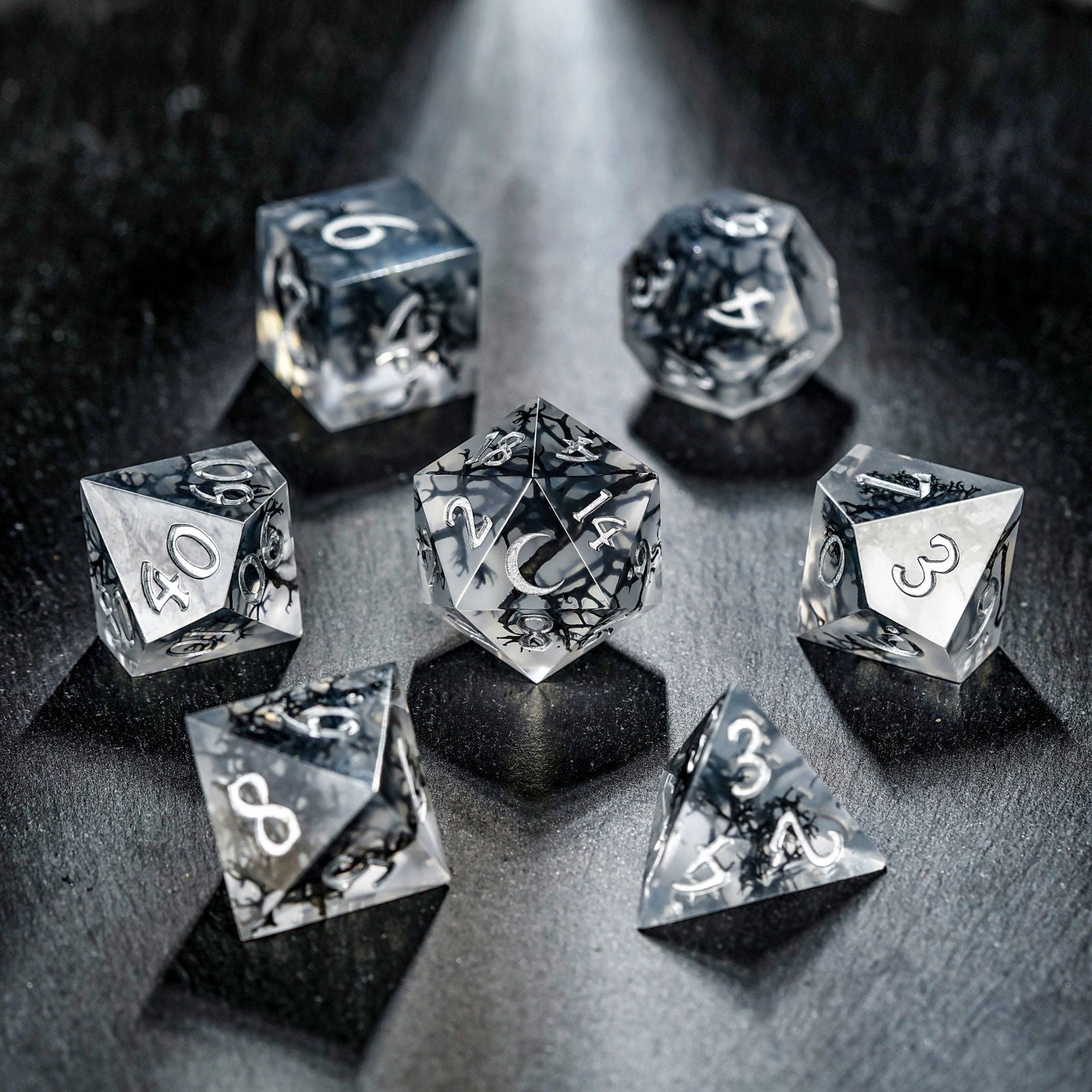Black Coral Resin Moon DnD D&D Dice Set