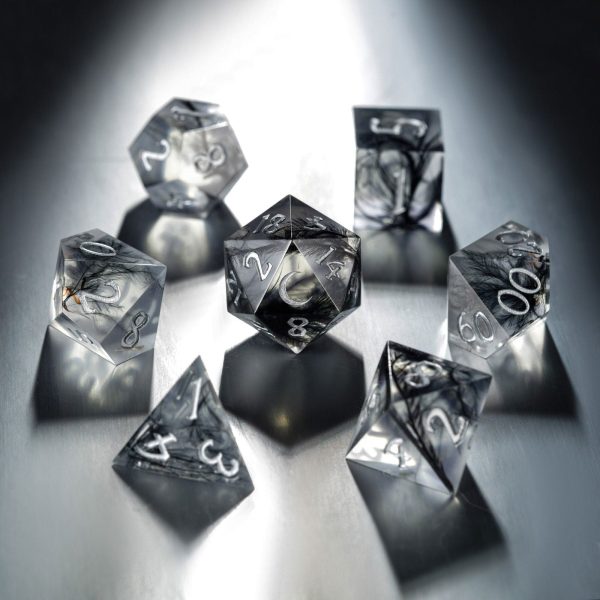 Black Feather Resin Moon DnD D&D Dice Set