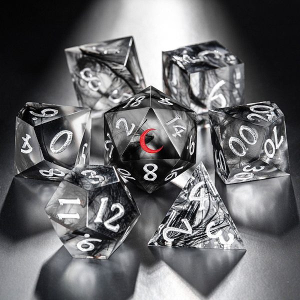Black Feather Resin Red Moon DnD D&D Dice Set