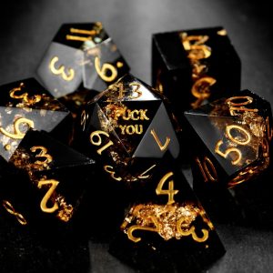 Black Goldleaf Resin F Word DnD D&D Dice Set
