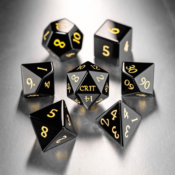 Black Obsidian Gemstone Crit Sh*t DnD D&D Dice Set
