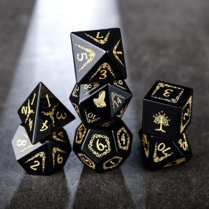 Black Obsidian Gemstone Floral Vine Motif Tree and Leaf DnD D&D Set