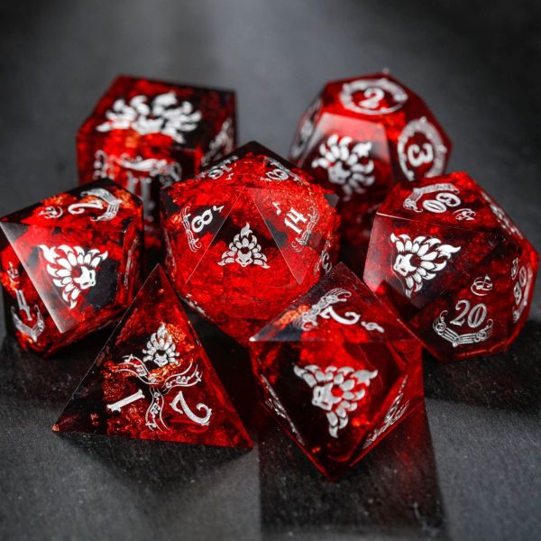 Black Red Resin Nine Tail Fox DnD D&D Dice Set