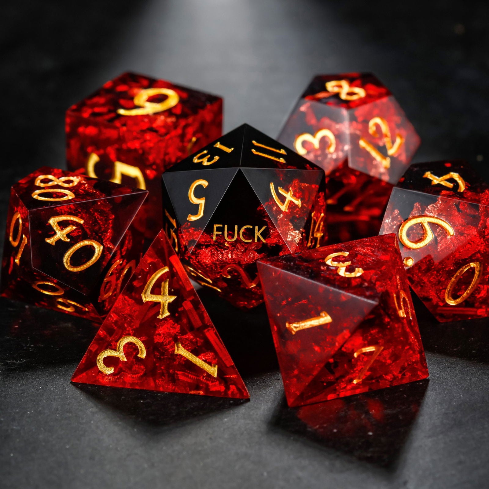 Black Red Resin YEET F*CK DnD D&D Dice Set