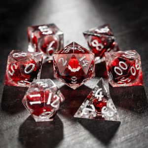 Blood Red Liquid Core Bat Resin DnD D&D Dice Set