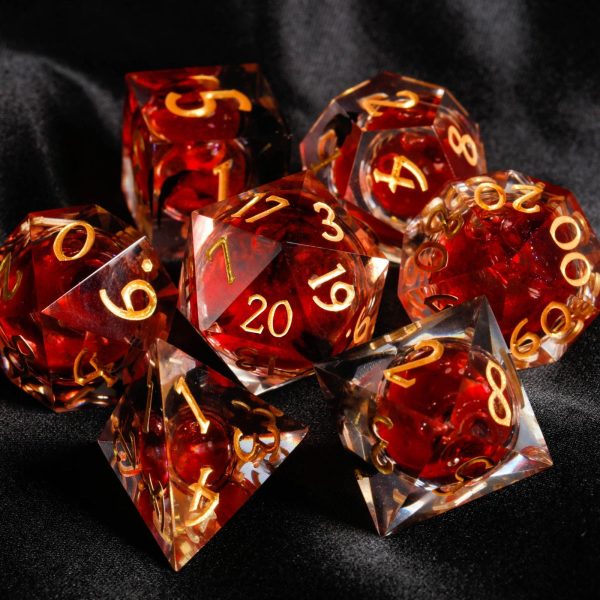 Blood Red Liquid Core Resin DnD D&D Dice Set