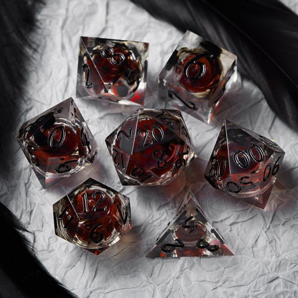 Blood Red Liquid Core Resin DnD D&D Dice Set