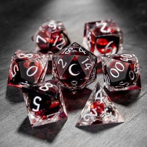 Blood Red Liquid Core Resin Moon DnD D&D Dice Set