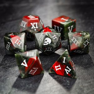 Bloodstone Gemstone Roman Numeral Dice Skull DnD D&D Dice Set
