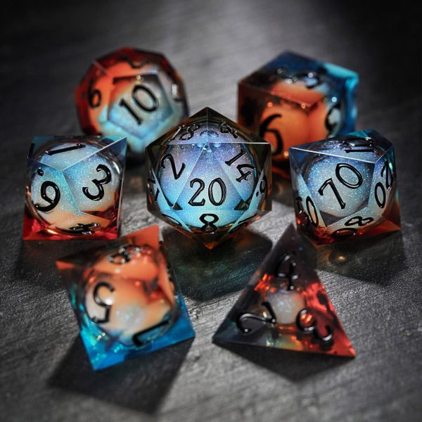 Blue Galaxy Liquid Core Resin DnD D&D Dice Set