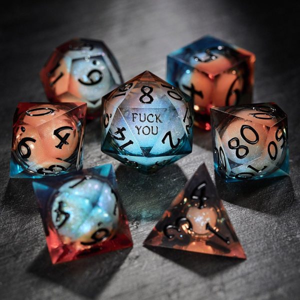 Blue Galaxy Liquid Core Resin F Word DnD D&D Dice Set