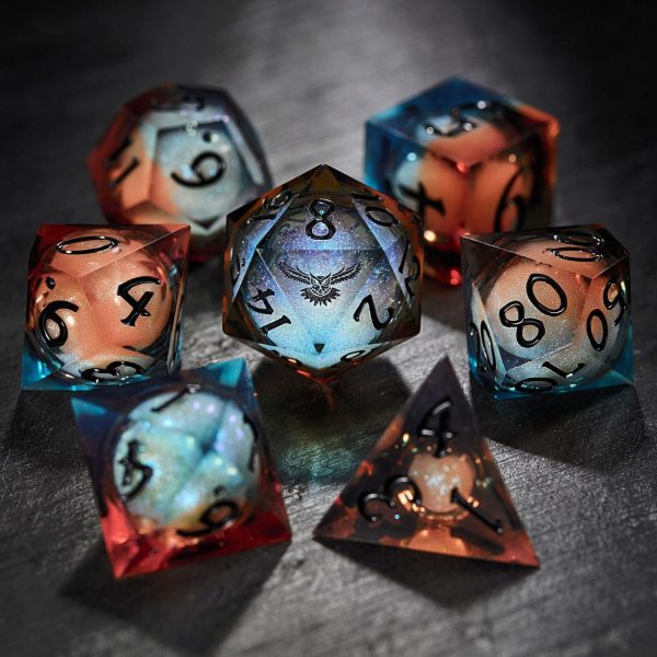 Blue Galaxy Liquid Core Resin Owl DnD D&D Dice Set