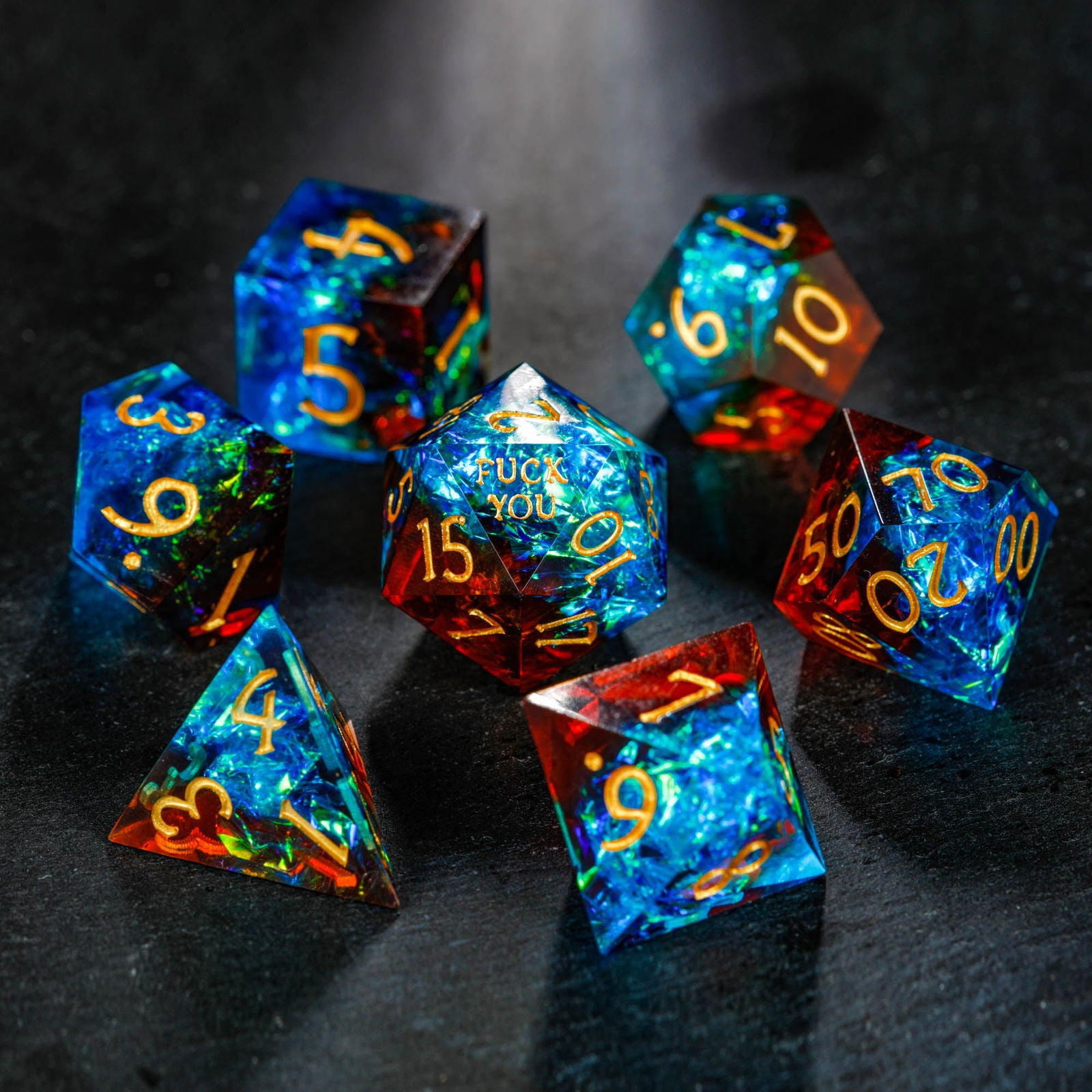 Blue Galaxy Resin F Word DnD D&D Dice Set