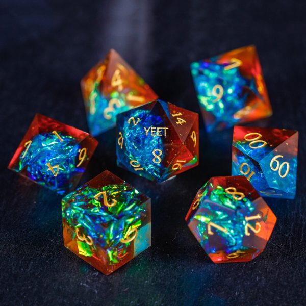 Blue Galaxy Resin YEET F*CK DnD D&D Dice Set