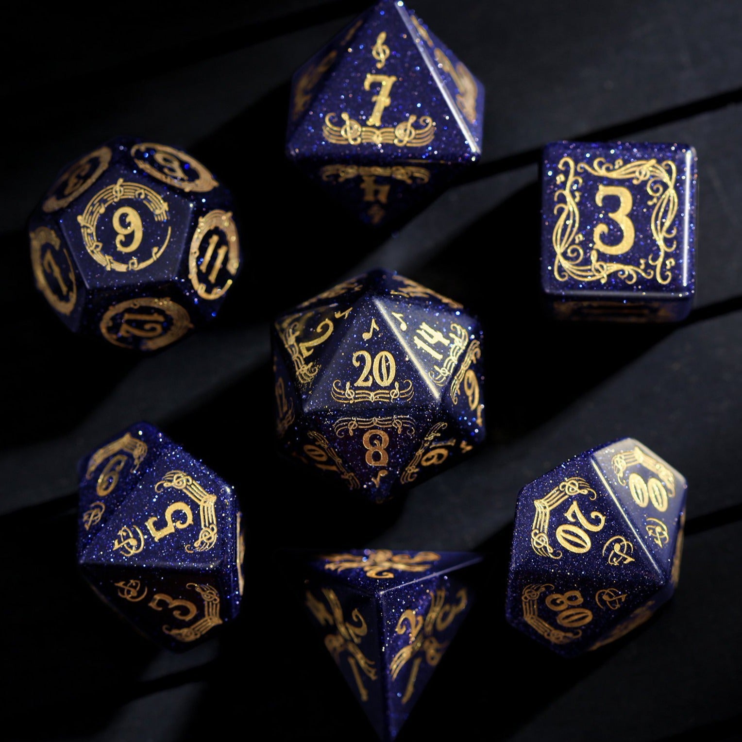 Blue Sandstone Gemstone Dice Bard DnD D&D Dice Set