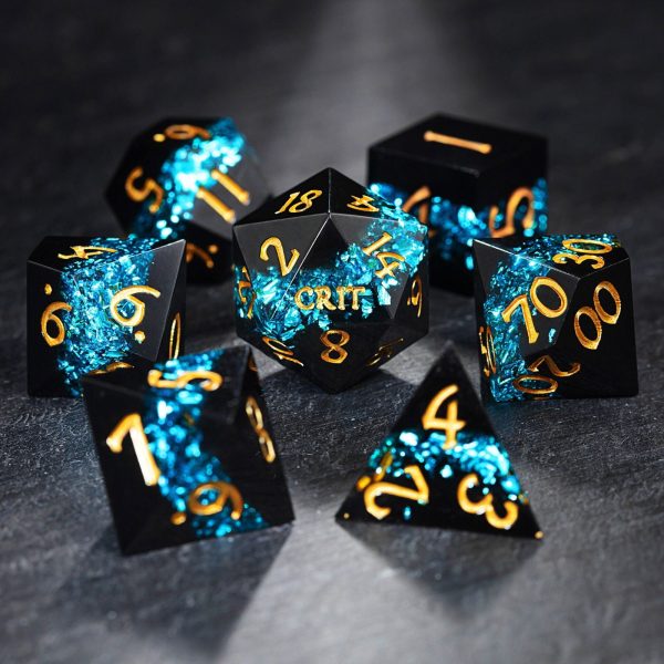 Blue Tinsel Resin Crit DnD D&D Dice Set