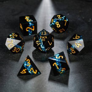 Blue Tinsel Resin F Word DnD D&D Dice Set
