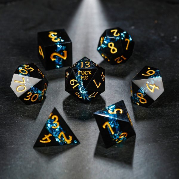 Blue Tinsel Resin F Word DnD D&D Dice Set