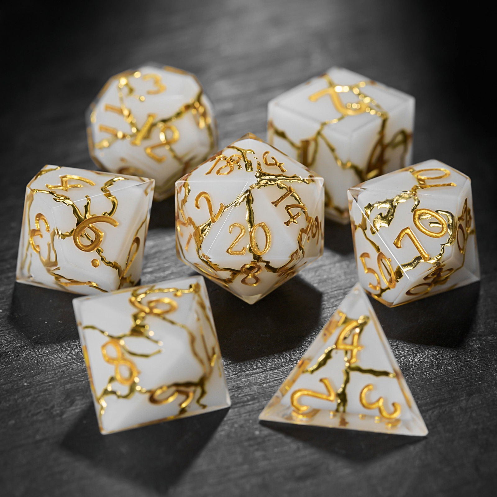 Cracks of Gold Resin DnD D&D Dice Set