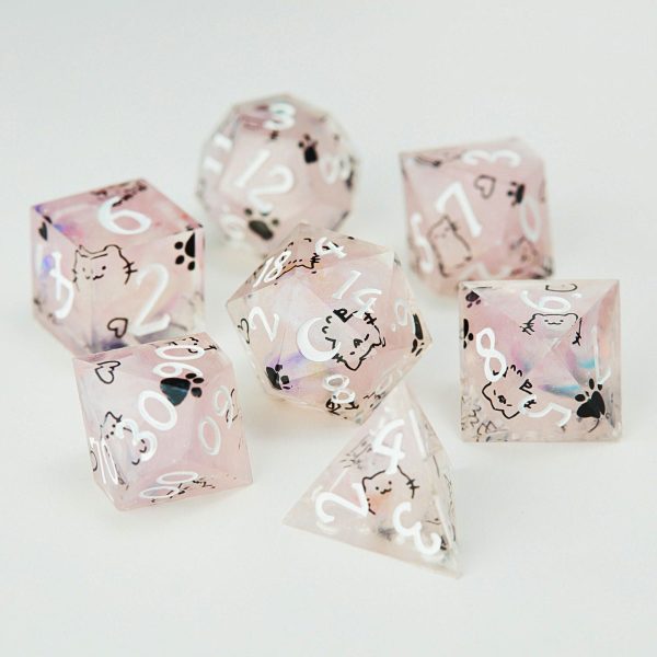 Cute Cat Moon Resin DnD D&D Dice Set