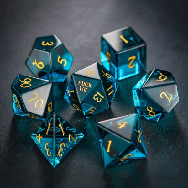 Dark Blue Glass F Word DnD D&D Dice Set