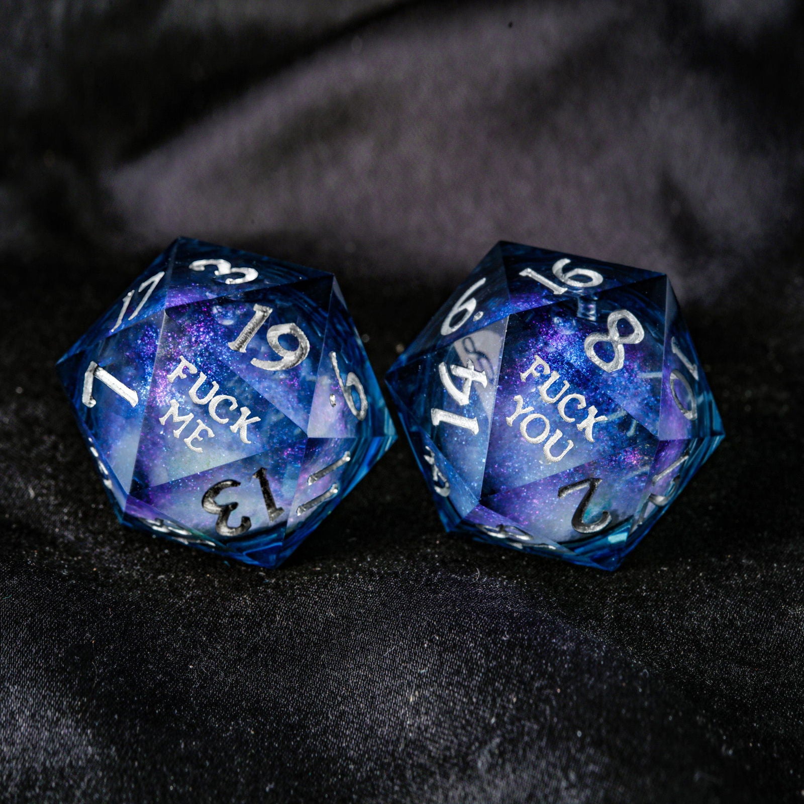 Dark Blue Liquid Core Resin Galaxy Dice F Word DnD D&D Dice Set
