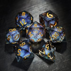 Dark Blue Liquid Core Resin Galaxy Dice F Word DnD D&D Dice Set