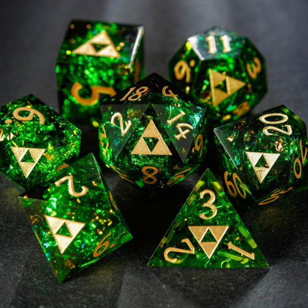 Dark Green Glitter Resin All Zelda DnD D&D Dice Set