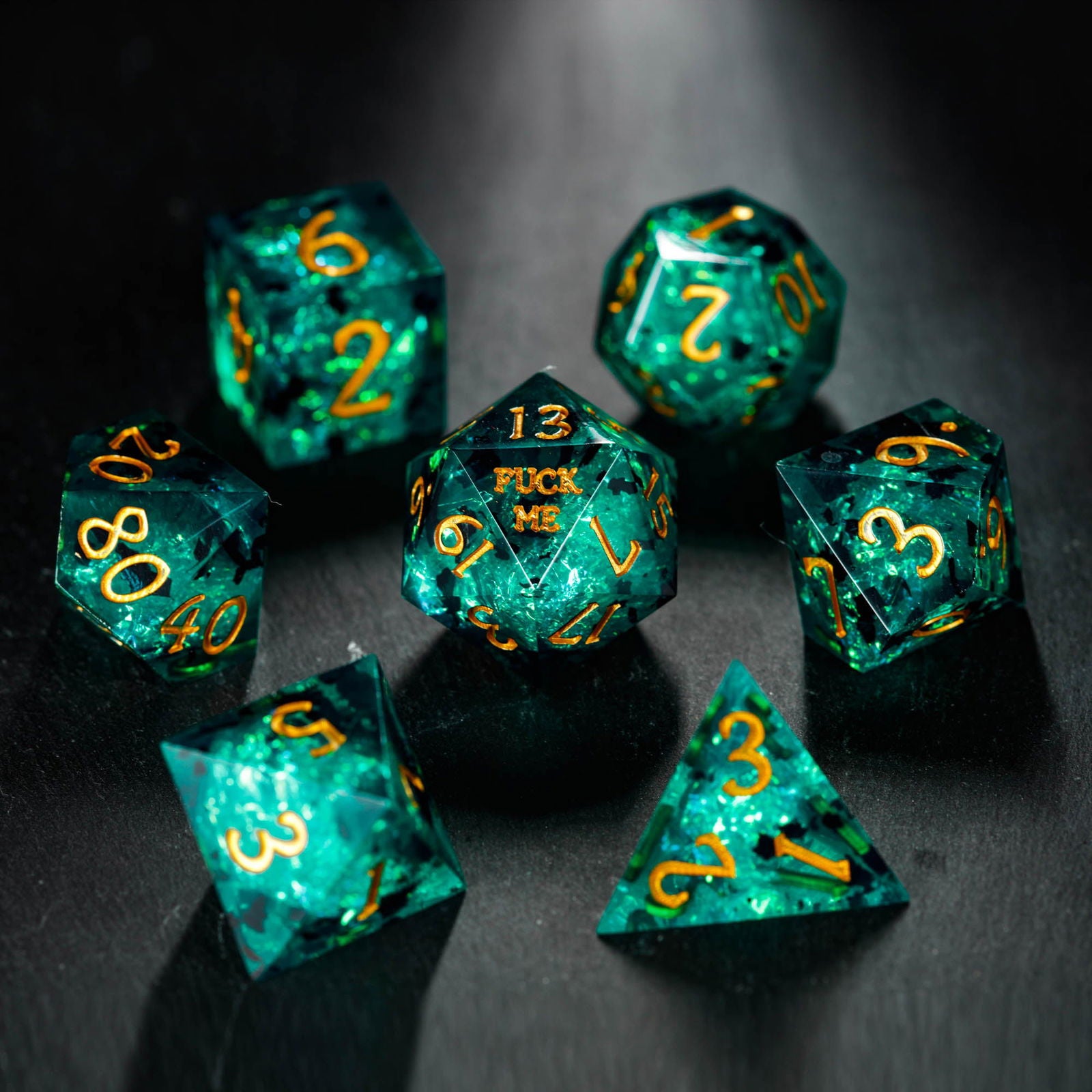 Dark Green Resin F Word DnD D&D Dice Set