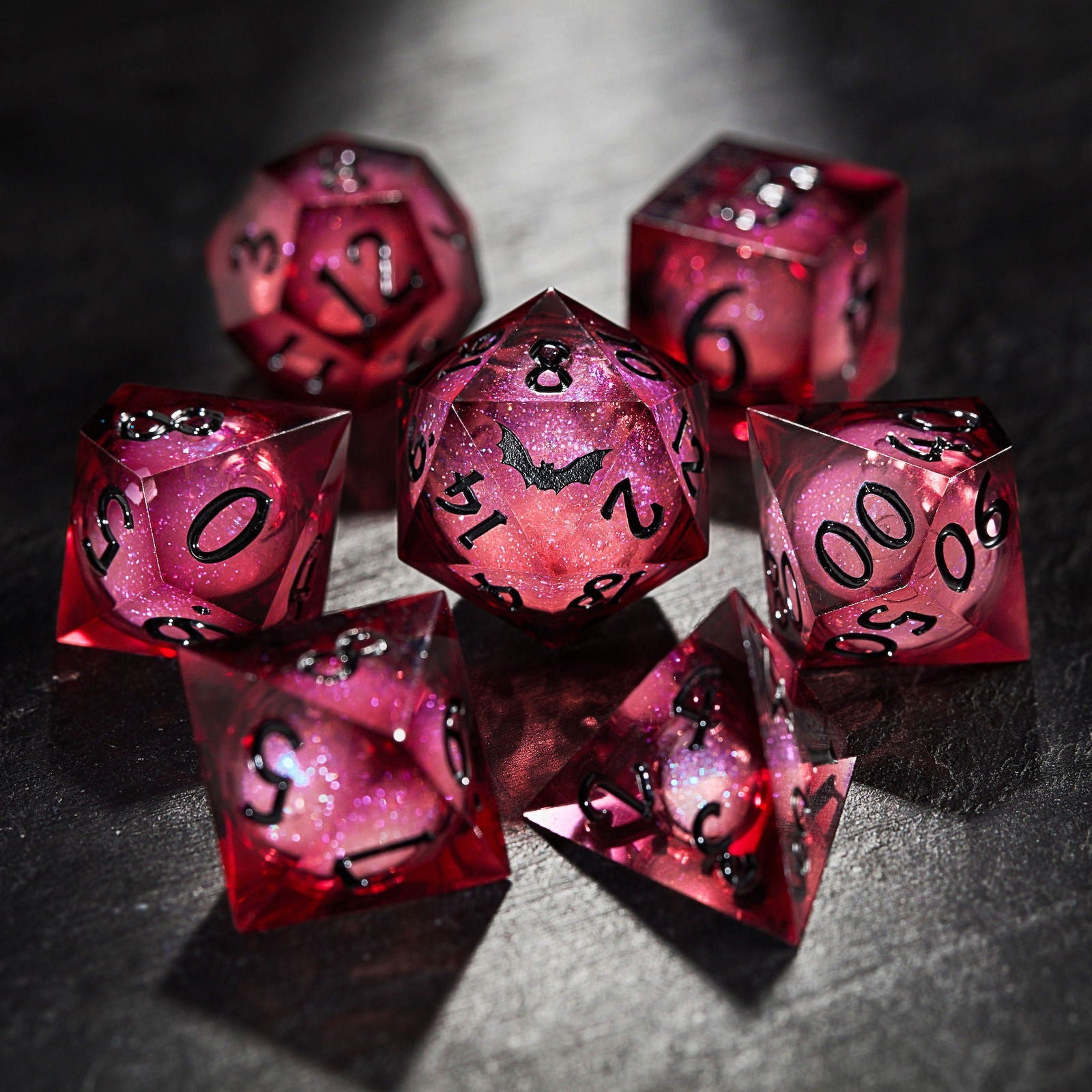 Dark Red Liquid Core Bat Resin DnD D&D Dice Set