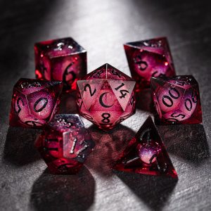 Dark Red Liquid Core Moon Resin DnD D&D Dice Set