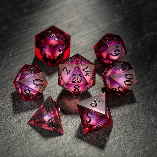 Dark Red Liquid Core Resin DnD D&D Dice Set
