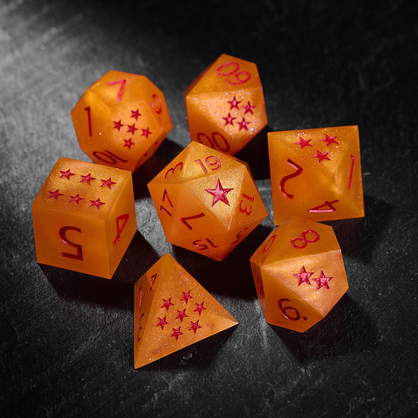 Design Inspired By Dragon Ball Orange Resin DnD D&D Dice Set