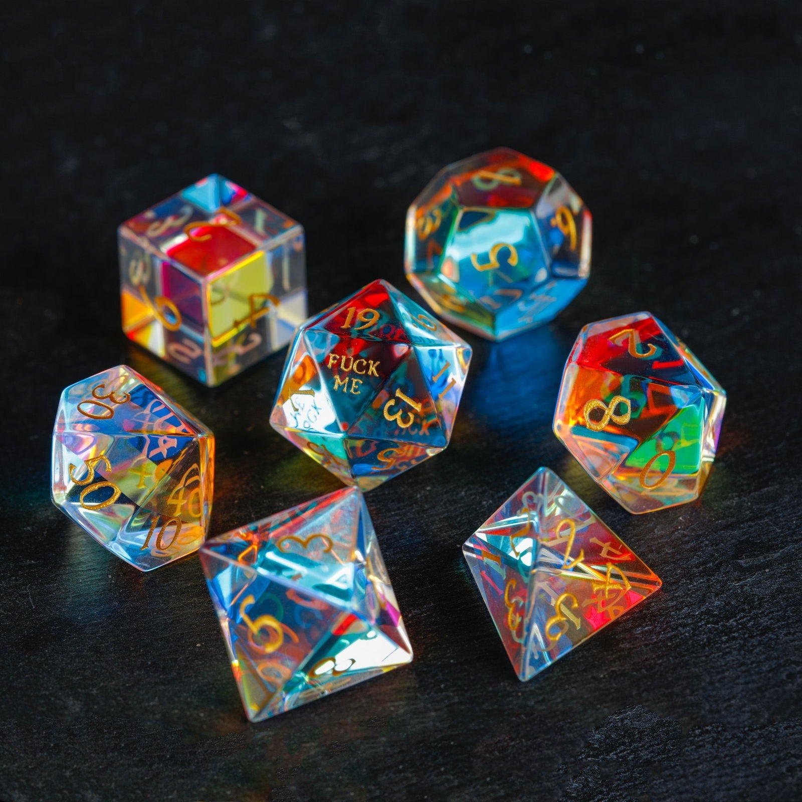 Fantastic Glass F Word DnD D&D Dice Set