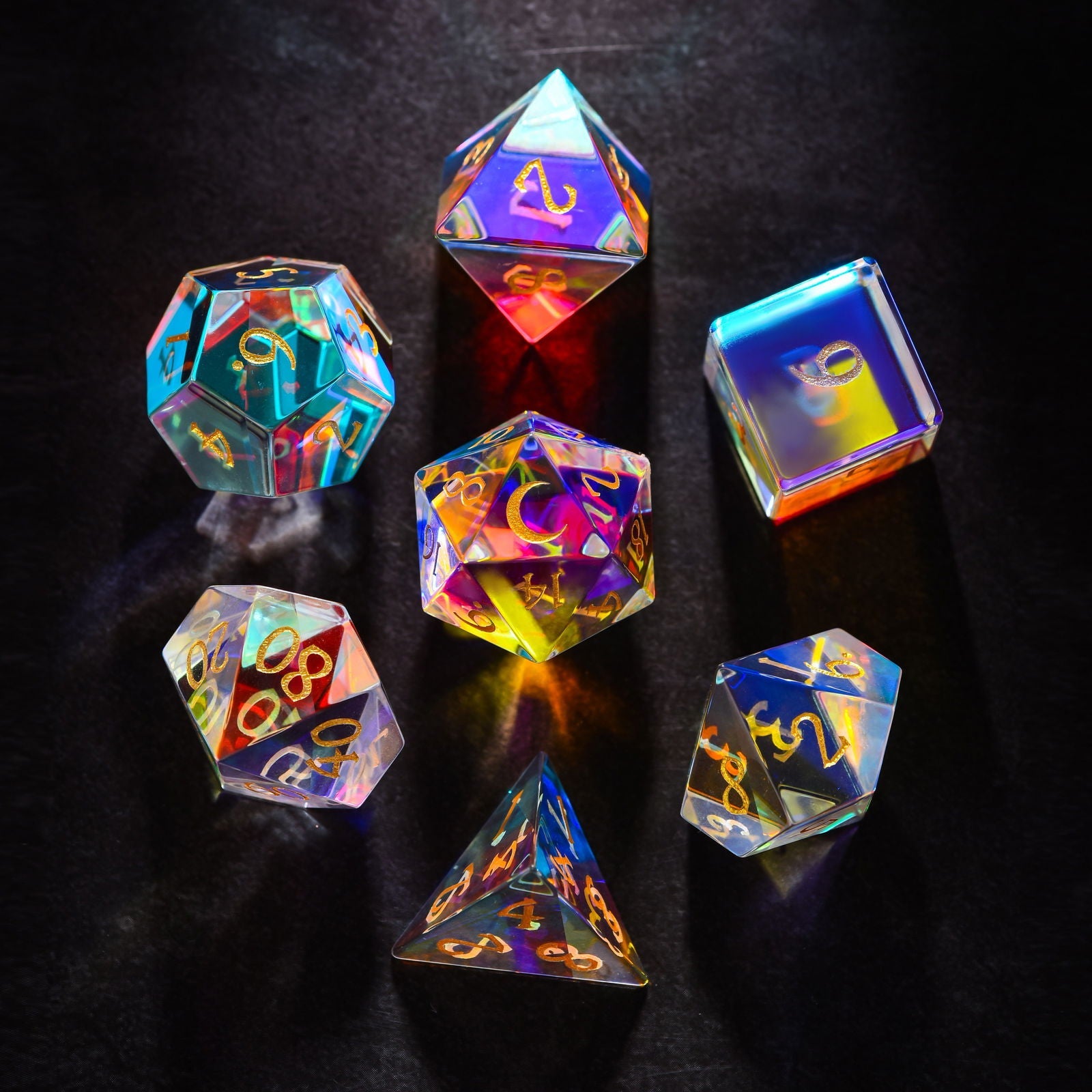 Fantastic Glass Moon DnD D&D Dice Set