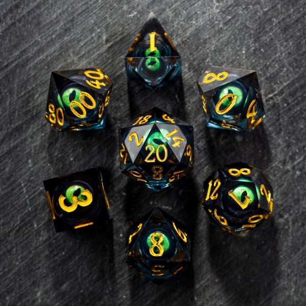 Floating Green Pupil Dragon's Eye Liquid Core Resin DnD D&D Dice D6