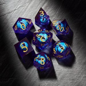 Floating Ice Pupil Dragon Eye Liquid Core Resin Moon DnD D&D Dice Set