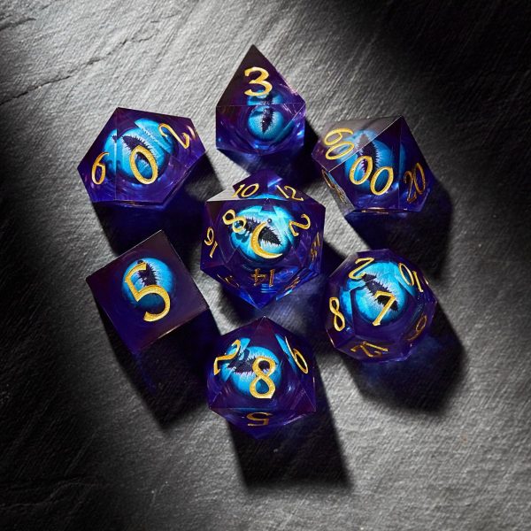 Floating Ice Pupil Dragon Eye Liquid Core Resin Moon DnD D&D Dice Set