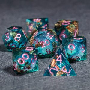 Green Glitter Liquid Core Resin DnD D&D Dice Set