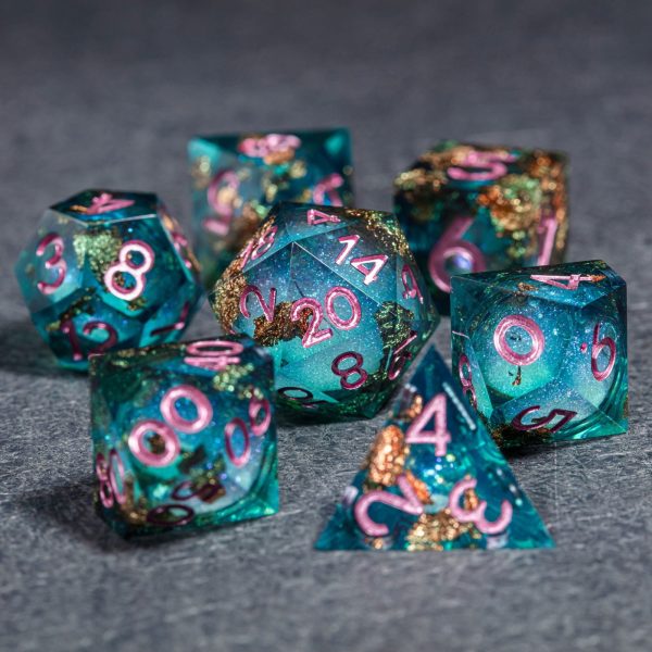 Green Glitter Liquid Core Resin DnD D&D Dice Set