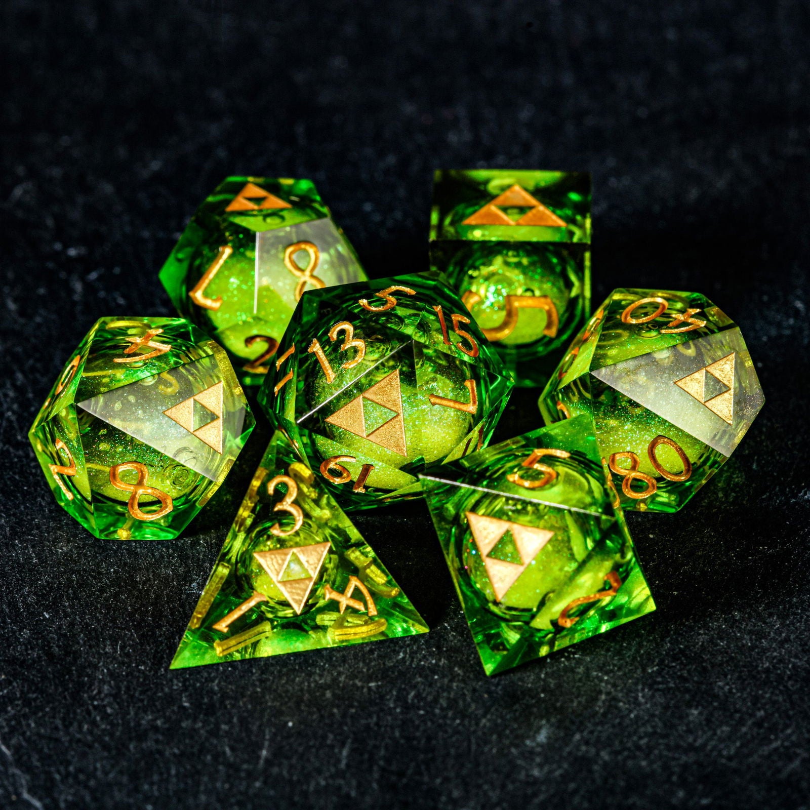 Green Liquid Core Resin All Zelda DnD D&D Dice Set