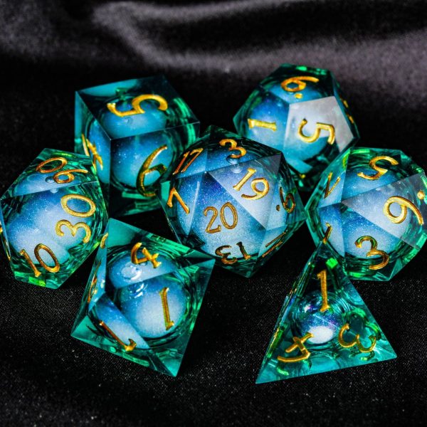 Green Liquid Core Resin Galaxy DnD D&D Dice Set