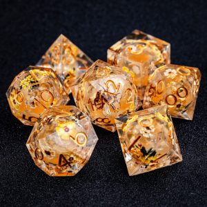 Honey Bee and Flower Liquid Core Resin DnD D&D Dice Set